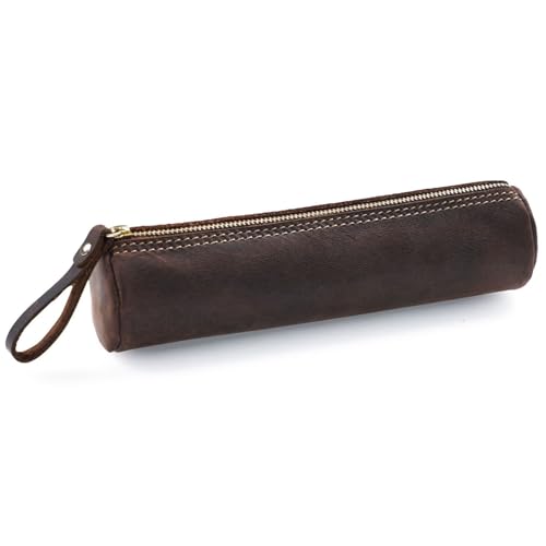 ONDIAN Leder Federmäppchen Vintage Stiftetui aus Leder, Münzgeldbörse, Organizer-Tasche für Arbeit, Büro (Farbe : Coffee, Size : 20.5x5.2cm) von ONDIAN