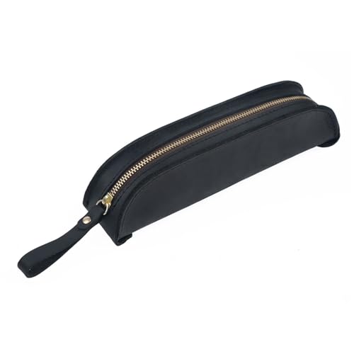 ONDIAN Leder Federmäppchen Vintage handgemachte Reißverschluss-Stifttasche, kreativ, tragbar, einfach für Arbeit, Büro (Farbe : Black, Size : 21.5x4.5x5cm) von ONDIAN