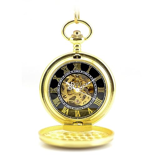 ONDIAN Taschenuhr Vintage Goldenes Schild mit geschnitztem Vintage-Skelett Einer mechanischen Taschenuhr für Männer Frauen von ONDIAN