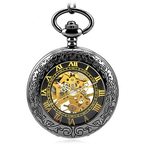 ONDIAN Taschenuhr Vintage Mechanische Retro-Taschenuhr for Damen und Herren für Männer Frauen (Farbe : Gun Black, Size : 80cm) von ONDIAN