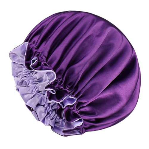 Schlafkappe aus doppelter Seide, verstellbare Satin-Badekappe, Make-up-Duschhaube für Frauen und Mädchen (Farbe: Lila, Größe: Einheitsgröße) von ONDIAN