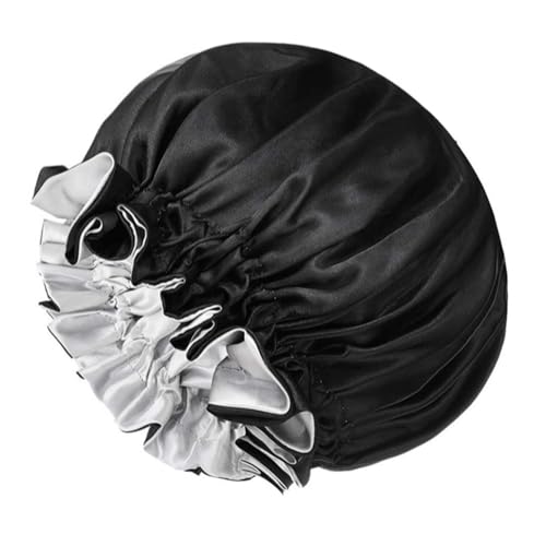 Schlafmütze aus doppelter Seide, verstellbare Satin-Badekappe, Make-up-Duschhaube für Frauen und Mädchen (Farbe: Schwarz, Größe: Einheitsgröße) von ONDIAN