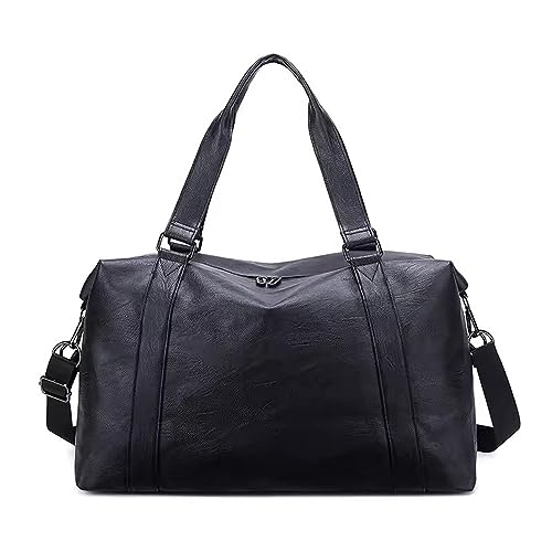 Sporttasche Handgepäcktasche, Turnbeutel aus PU-Leder Reisetasche (Farbe : Black, Size : 50x20x32cm) von ONDIAN