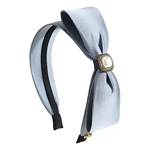 Haarreifen für Damen Haarband mit Vintage-Perlenschleife, täglicher Kopfschmuck, Hochzeitshaar Stirnbänder (Farbe : Blue Gray, Size : 15x17.5cm) von ONDIAN