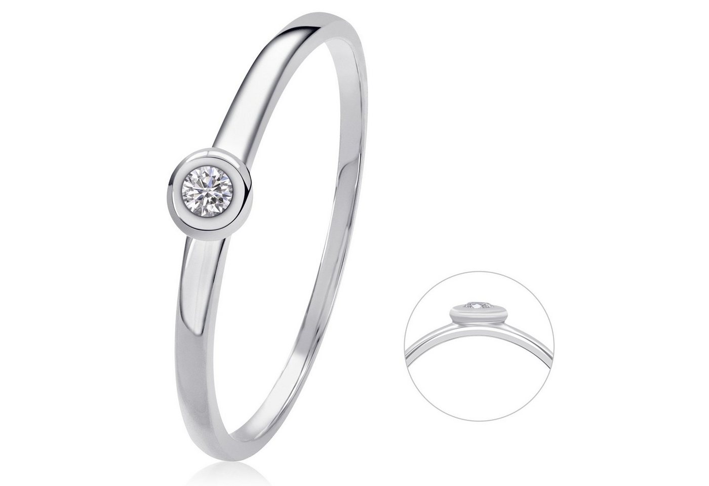 ONE ELEMENT Diamantring 0,03 ct Diamant Brillant Ring aus 585 Weißgold, Fein gearbeitet – edle Brillanz mit Diamantbesatz von ONE ELEMENT