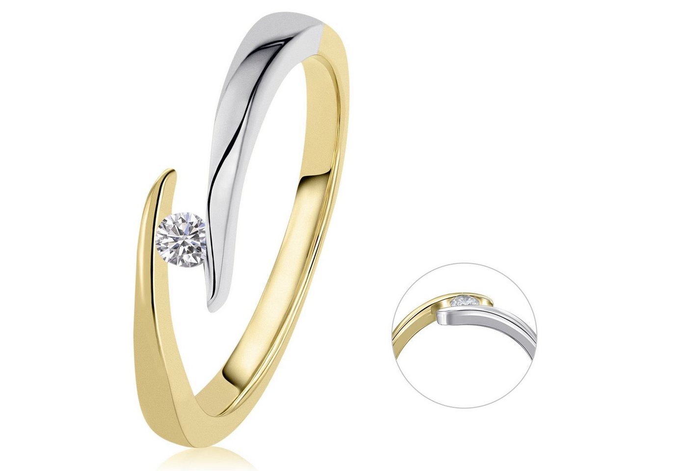 ONE ELEMENT Diamantring 0,05 ct Diamant Brillant Spannfassung Ring aus 585 Gelbgold, Harmonisch gestaltet – ruhiges Design mit feinem Ausdruck von ONE ELEMENT