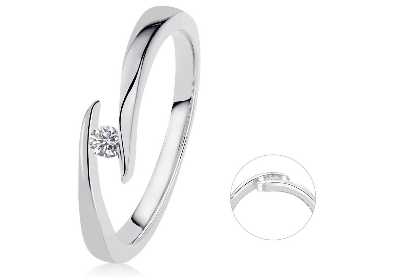 ONE ELEMENT Diamantring 0,05 ct Diamant Brillant Spannfassung Ring aus 585 Weißgold, Formschön & ausgewogen – dezente Anmutung mit Stil von ONE ELEMENT