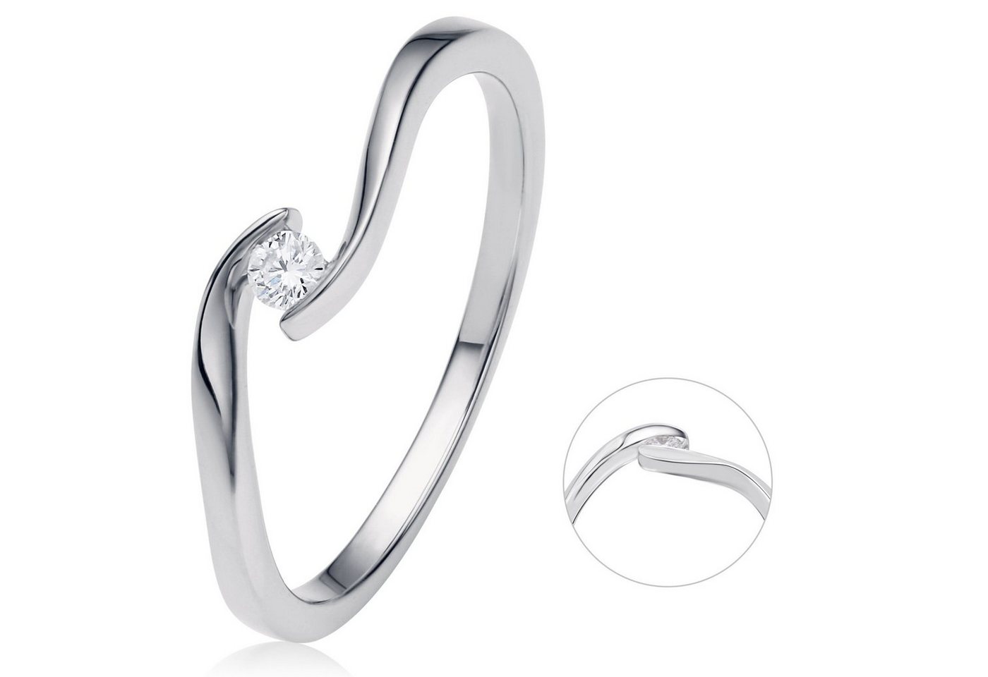 ONE ELEMENT Diamantring 0,05 ct Diamant Brillant Spannfassung Ring aus 750 Weißgold, Schlicht & schön – dezente Eleganz für jeden Tag von ONE ELEMENT