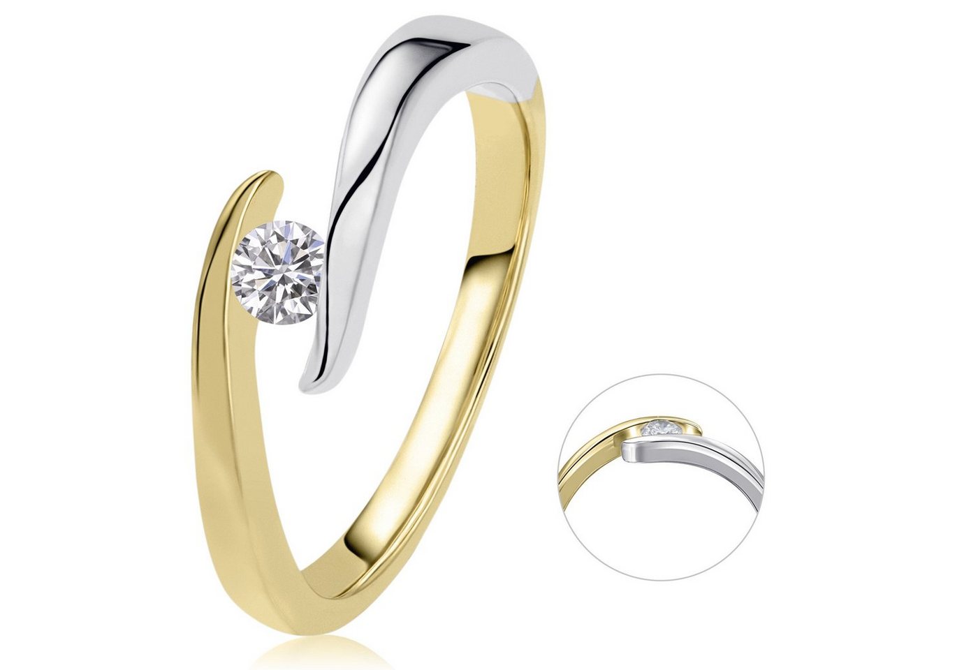 ONE ELEMENT Diamantring 0,10 ct Diamant Brillant Spannfassung Ring aus 585 Gelbgold, Damen Gold Schmuck Spannfassung von ONE ELEMENT