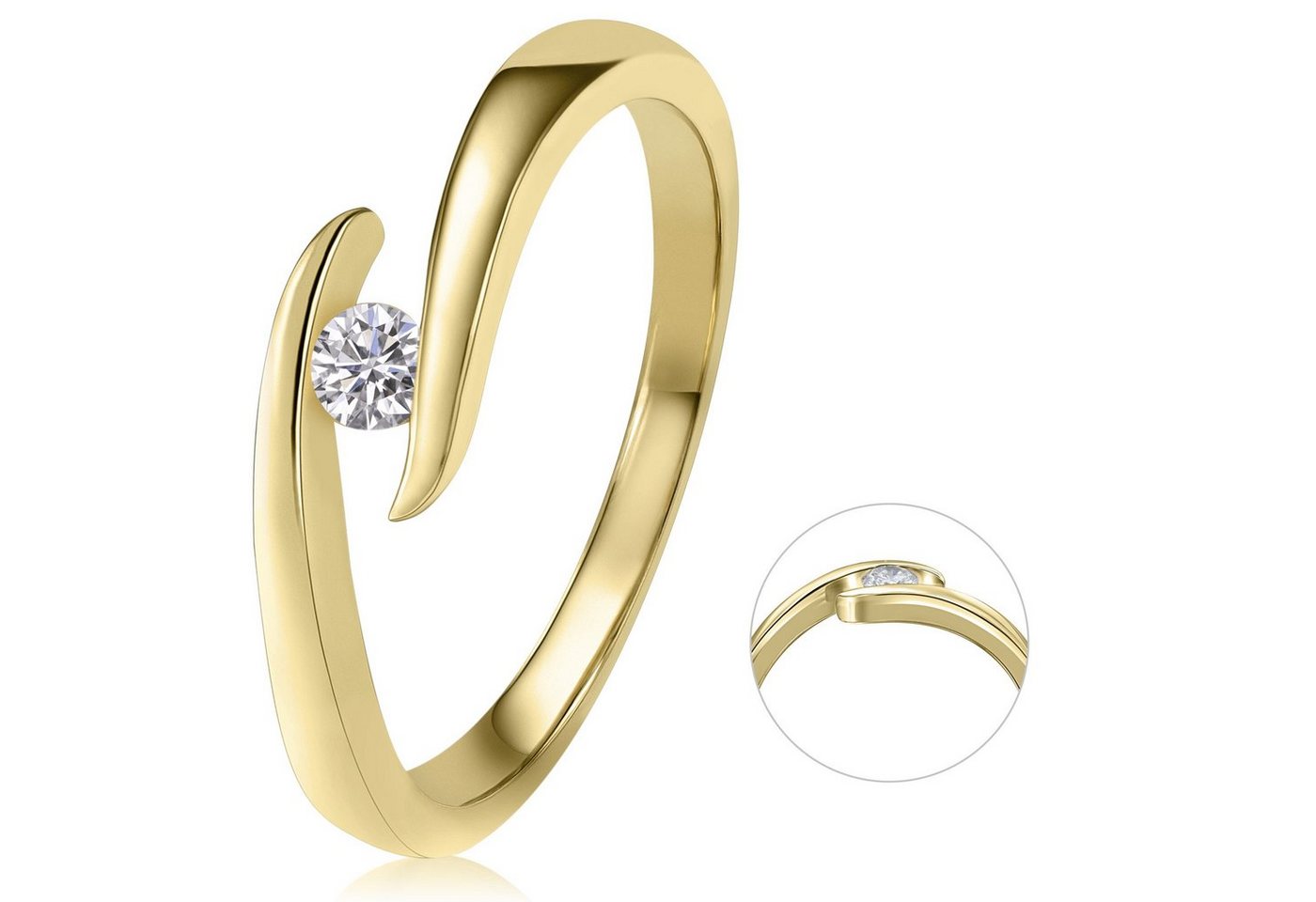 ONE ELEMENT Diamantring 0,10 ct Diamant Brillant Spannfassung Ring aus 585 Gelbgold, Damen Gold Schmuck Spannfassung von ONE ELEMENT
