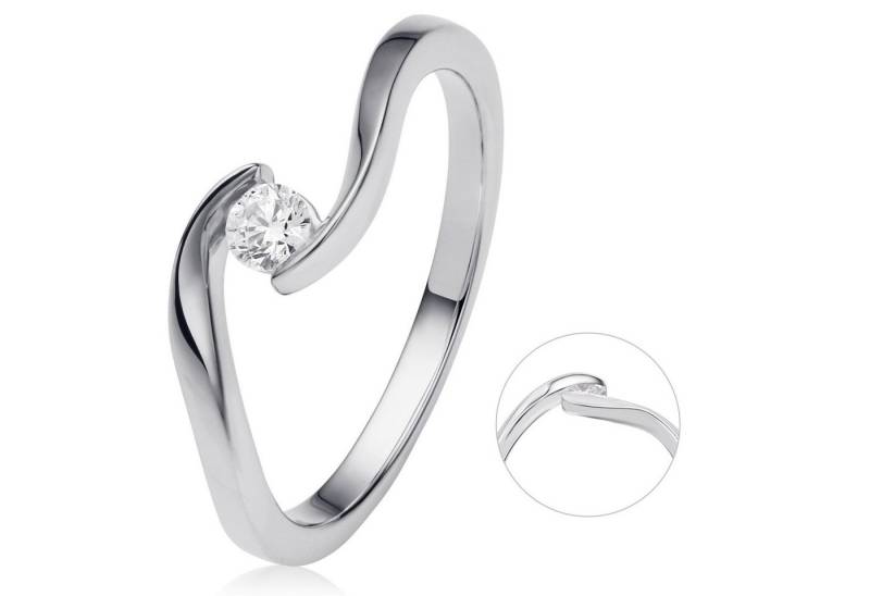 ONE ELEMENT Diamantring 0,10 ct Diamant Brillant Spannfassung Ring aus 585 Weißgold, Damen Gold Schmuck Spannfassung von ONE ELEMENT