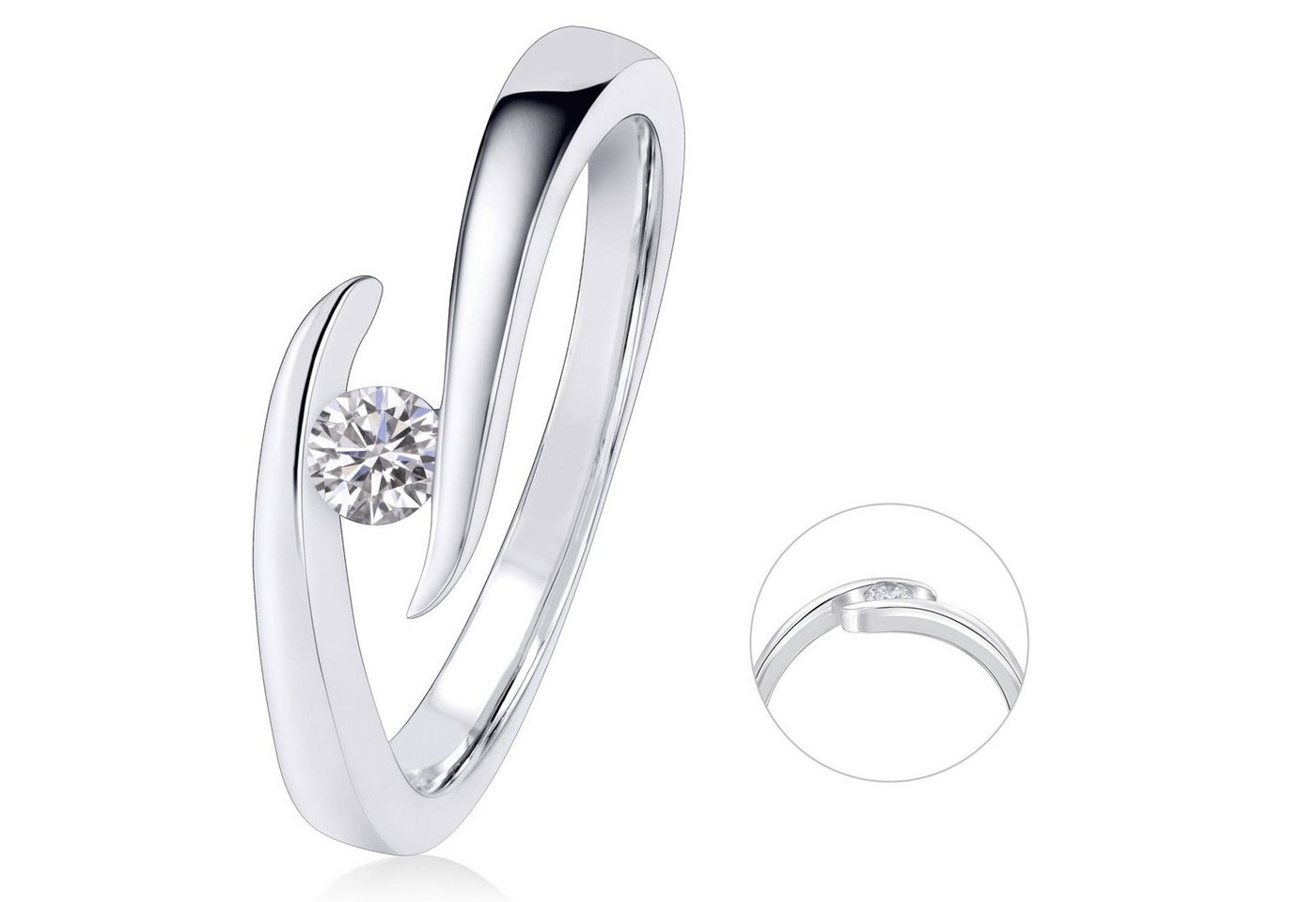 ONE ELEMENT Diamantring 0,10 ct Diamant Brillant Spannfassung Ring aus 585 Weißgold, Fein gearbeitet – angenehm zu tragen und vielseitig kombinierbar von ONE ELEMENT