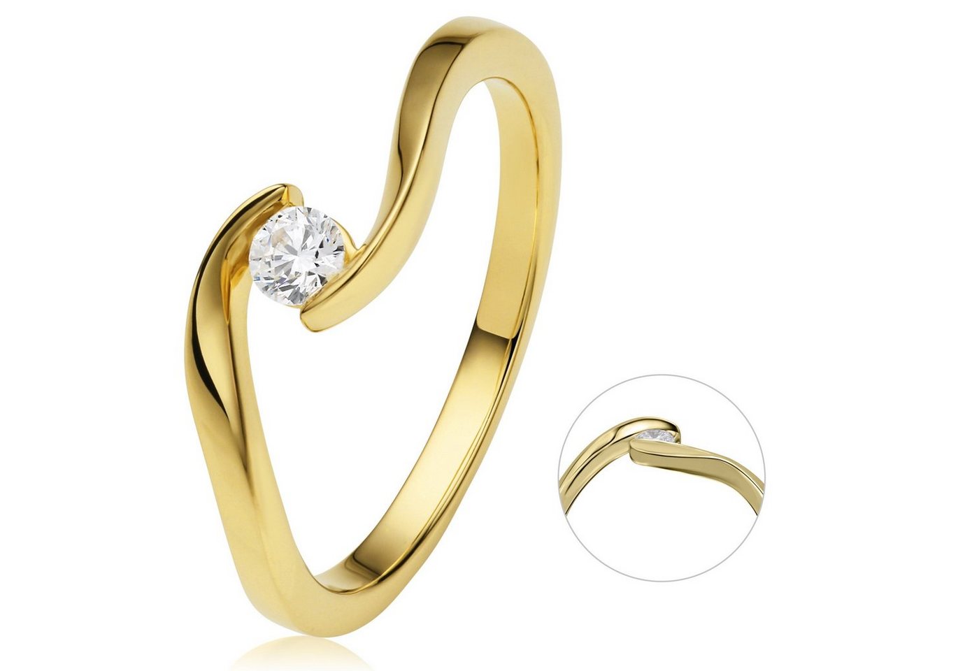 ONE ELEMENT Diamantring 0,10 ct Diamant Brillant Spannfassung Ring aus 750 Gelbgold, Damen Gold Schmuck Spannfassung von ONE ELEMENT