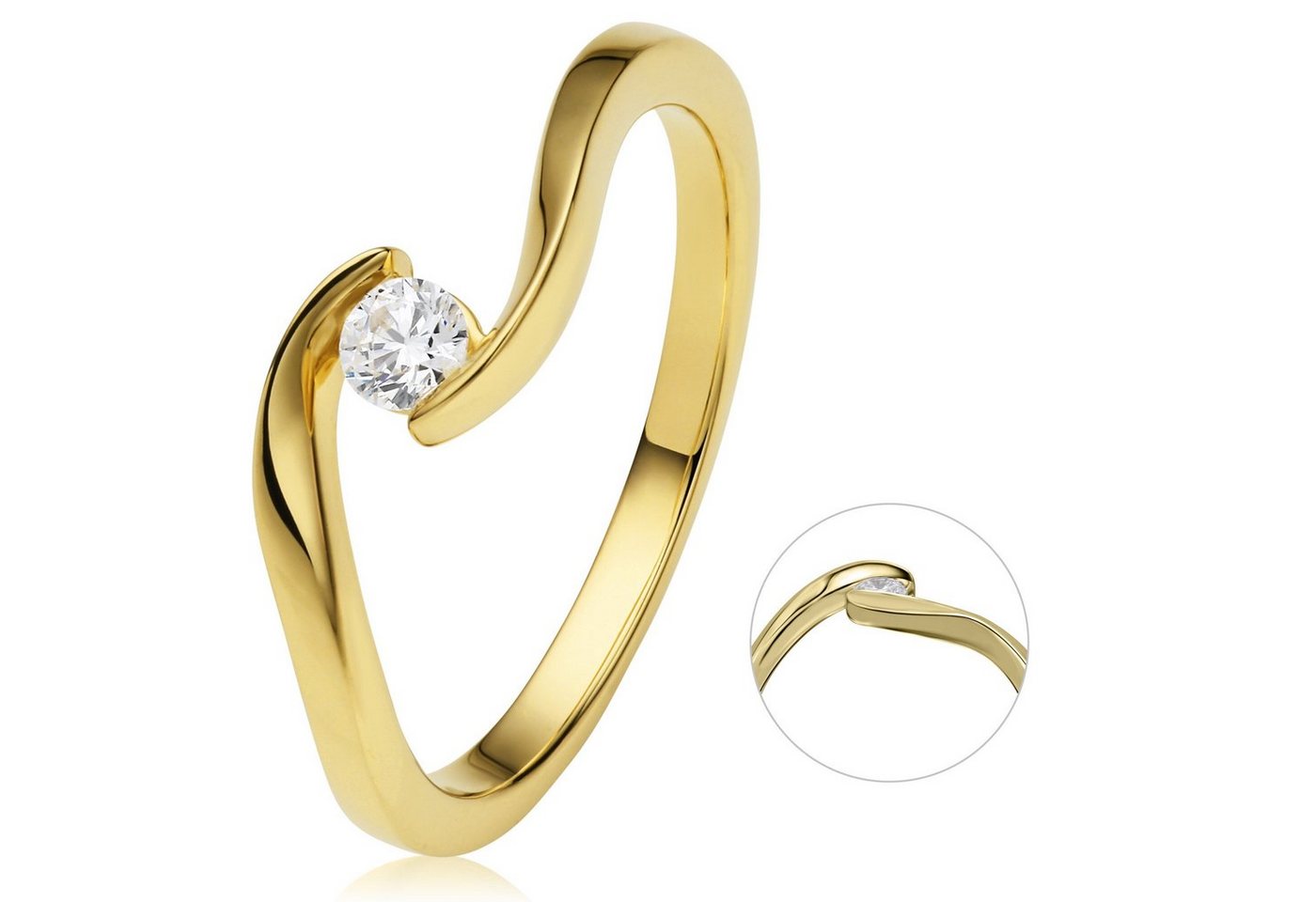 ONE ELEMENT Diamantring 0,15 ct Diamant Brillant Spannfassung Ring aus 585 Gelbgold, Damen Gold Schmuck Spannfassung von ONE ELEMENT