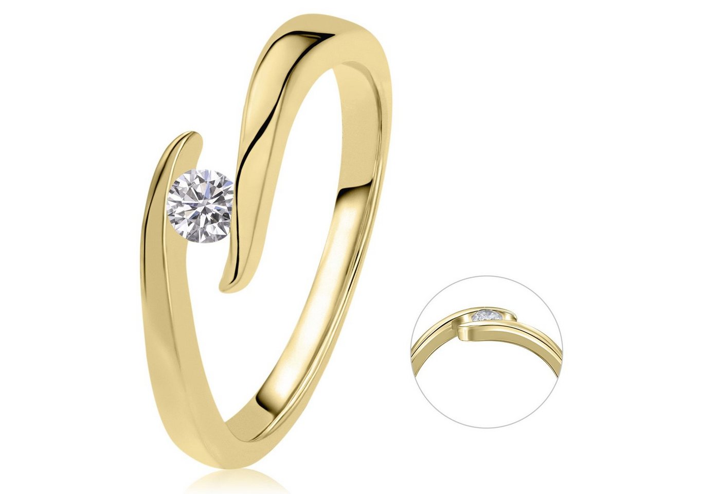 ONE ELEMENT Diamantring 0,15 ct Diamant Brillant Spannfassung Ring aus 585 Gelbgold, Damen Gold Schmuck Spannfassung von ONE ELEMENT