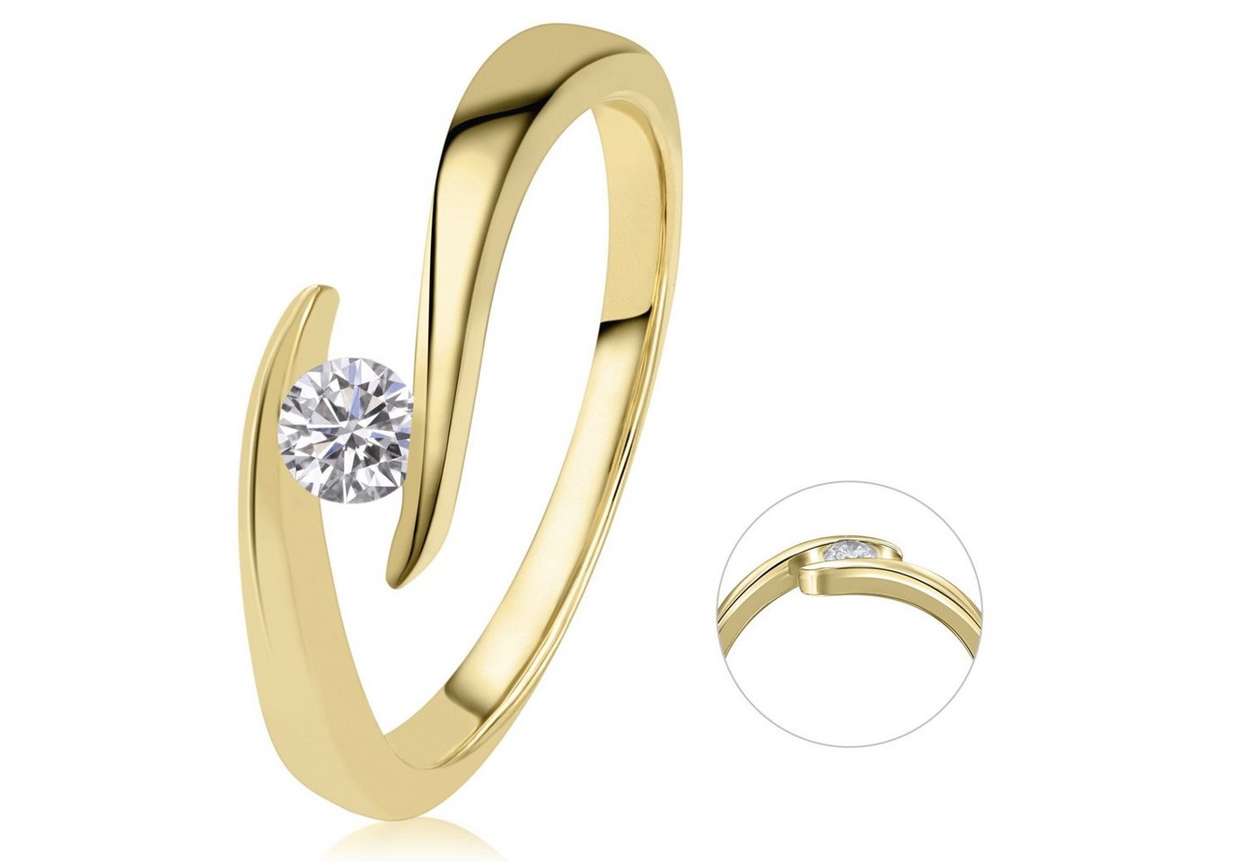 ONE ELEMENT Diamantring 0,20 ct Diamant Brillant Spannfassung Ring aus 585 Gelbgold, Damen Gold Schmuck Spannfassung von ONE ELEMENT