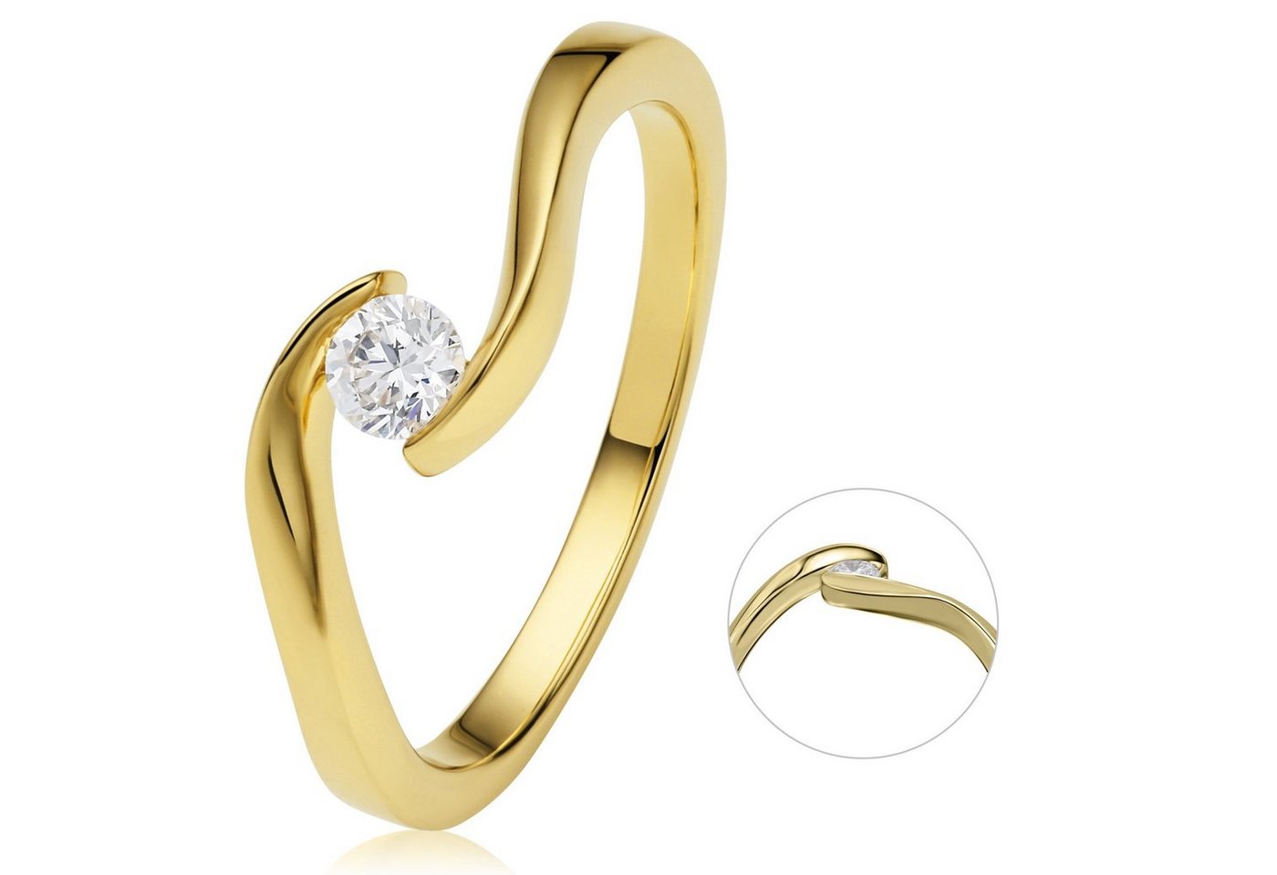 ONE ELEMENT Diamantring 0,20 ct Diamant Brillant Spannfassung Ring aus 585 Gelbgold, Harmonisch gestaltet – ruhiges Design mit feinem Ausdruck von ONE ELEMENT