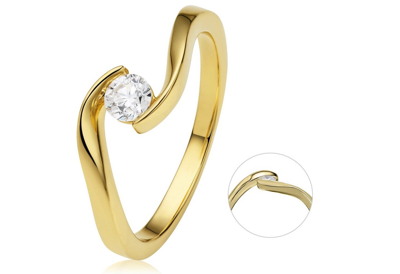 ONE ELEMENT Diamantring 0,25 ct Diamant Brillant Spannfassung Ring aus 585 Gelbgold, Damen Gold Schmuck Spannfassung von ONE ELEMENT