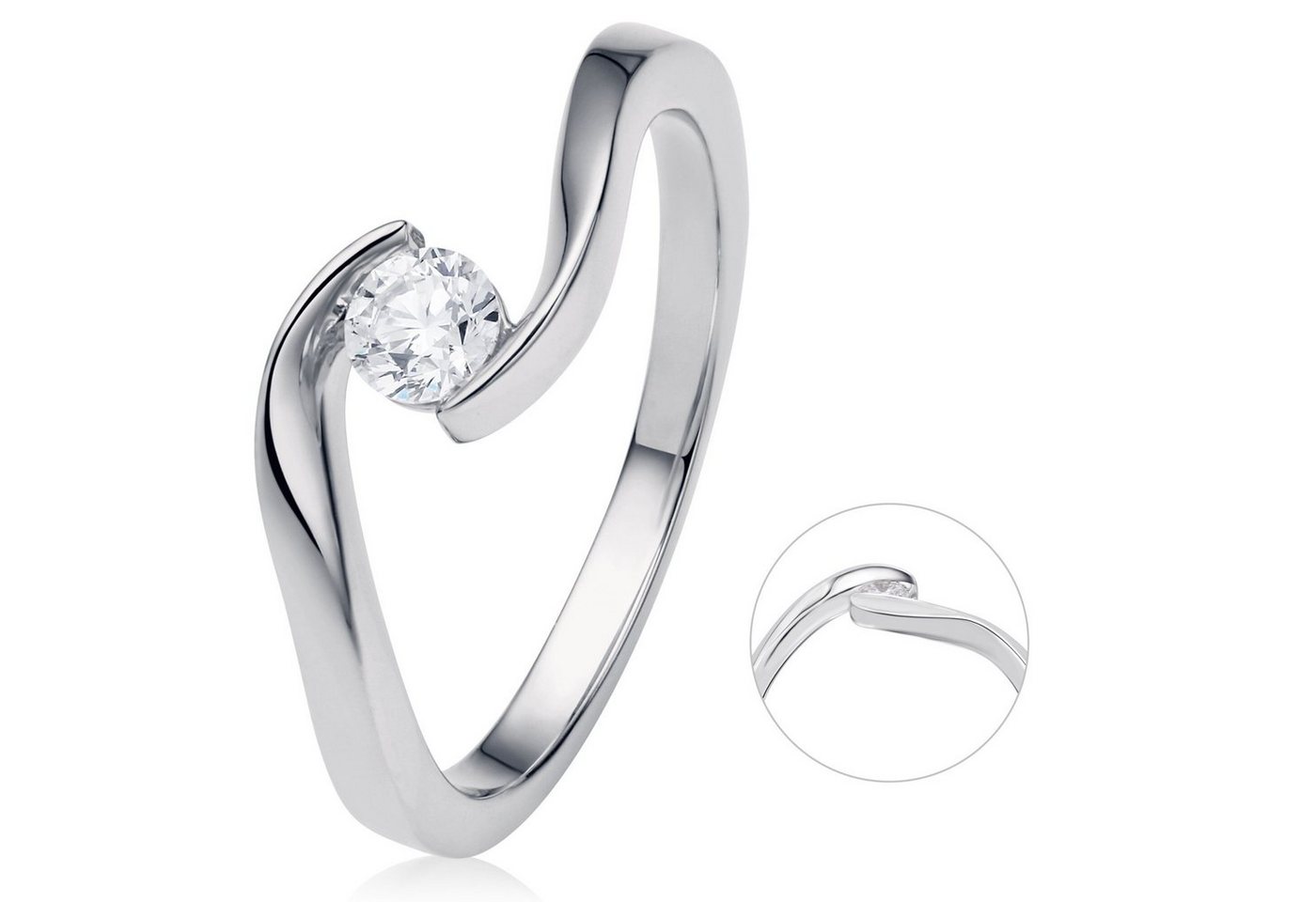 ONE ELEMENT Diamantring 0,25 ct Diamant Brillant Spannfassung Ring aus 750 Weißgold, Damen Gold Schmuck Spannfassung von ONE ELEMENT
