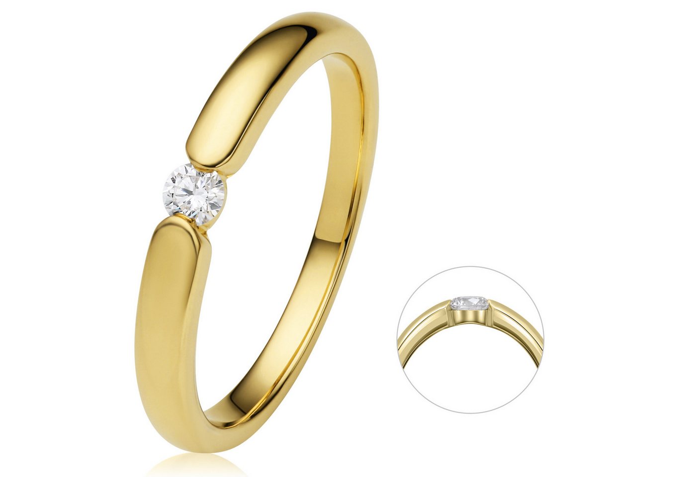ONE ELEMENT Diamantring 0.08 ct Diamant Brillant Spannfassung Ring aus 585 Gelbgold, Damen Gold Schmuck Spannfassung von ONE ELEMENT