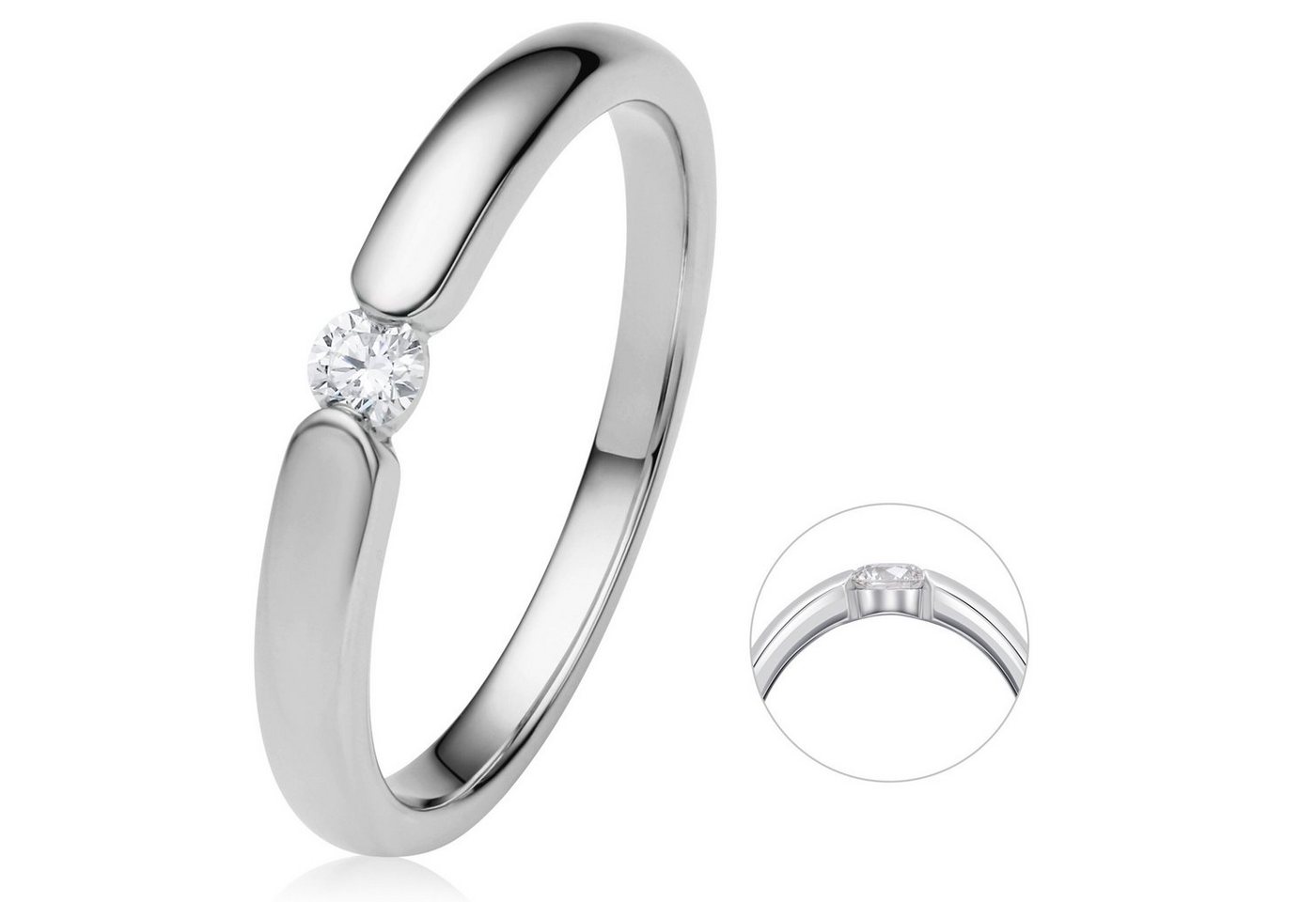 ONE ELEMENT Diamantring 0.08 ct Diamant Brillant Spannfassung Ring aus 950 Platin, Damen Platin Schmuck Spannfassung von ONE ELEMENT