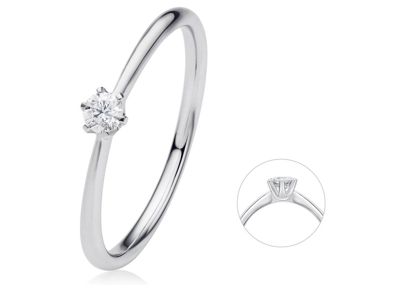 ONE ELEMENT Diamantring 0.1 ct Diamant Brillant Ring aus 585 Weißgold, Damen Gold Schmuck von ONE ELEMENT