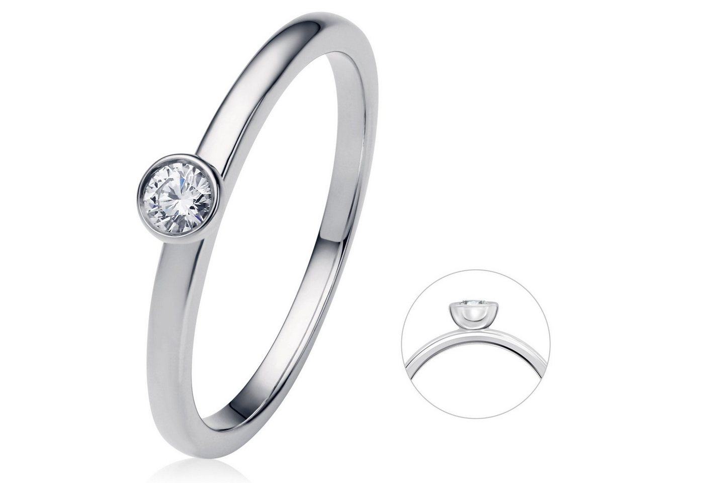 ONE ELEMENT Diamantring 0.1 ct Diamant Brillant Zarge Ring aus 585 Weißgold, Zeitlos elegant – mit Liebe zum Detail gefertigt von ONE ELEMENT