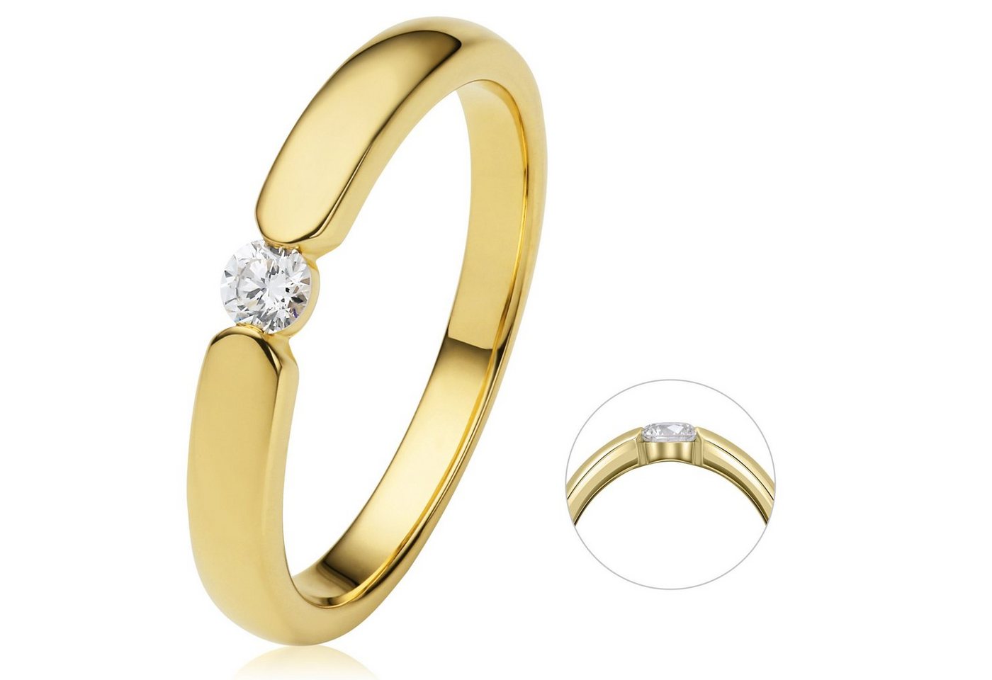 ONE ELEMENT Diamantring 0.13 ct Diamant Brillant Spannfassung Ring aus 585 Gelbgold, Damen Gold Schmuck Spannfassung von ONE ELEMENT