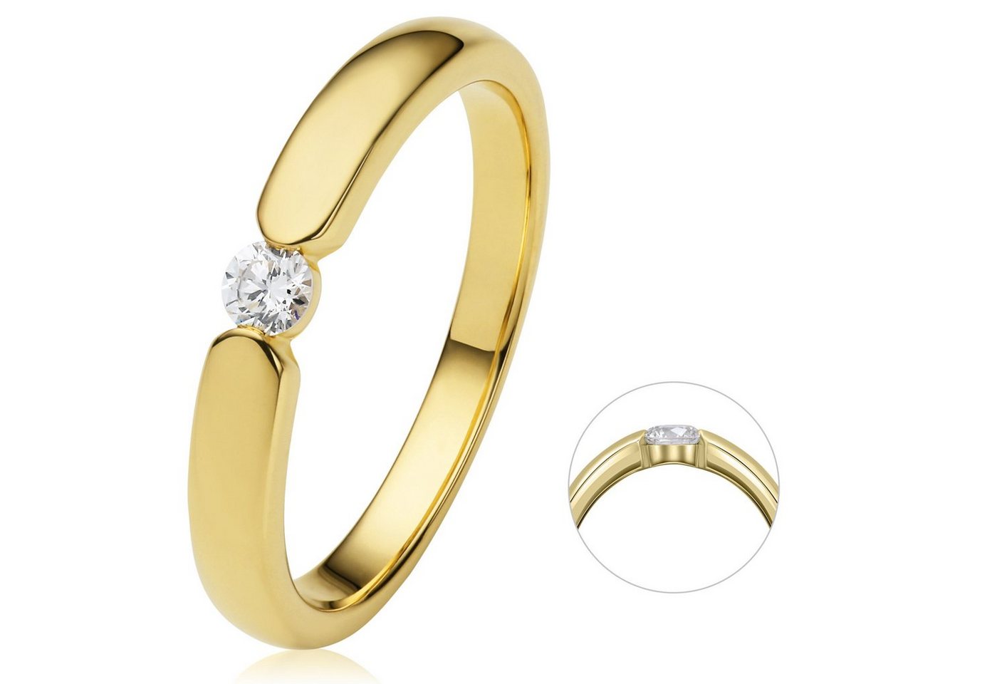 ONE ELEMENT Diamantring 0.13 ct Diamant Brillant Spannfassung Ring aus 585 Gelbgold, Formschön & ausgewogen – dezente Anmutung mit Stil von ONE ELEMENT