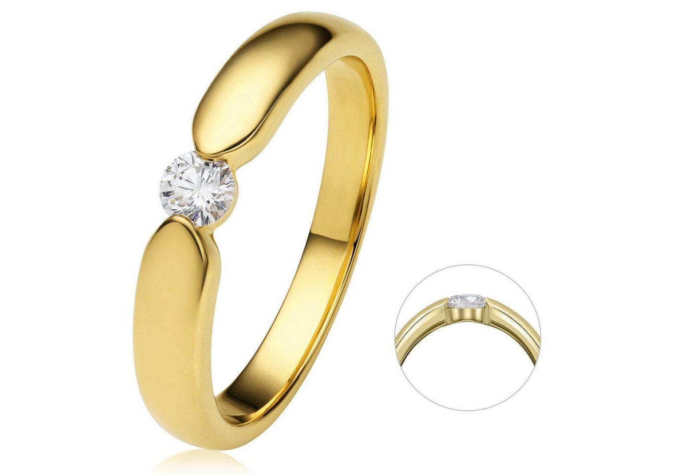 ONE ELEMENT Diamantring 0.17 ct Diamant Brillant Spannfassung Ring aus 750 Gelbgold, Damen Gold Schmuck Spannfassung von ONE ELEMENT