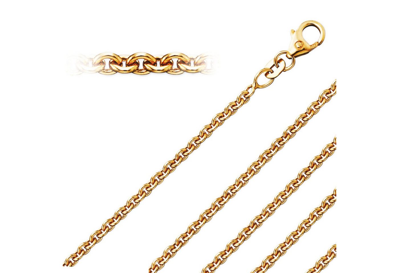 ONE ELEMENT Goldkette Halskette Rundankerkette aus 333 Gelbgold Ø 2,4 mm, Fein gearbeitet – angenehm zu tragen und vielseitig kombinierbar von ONE ELEMENT