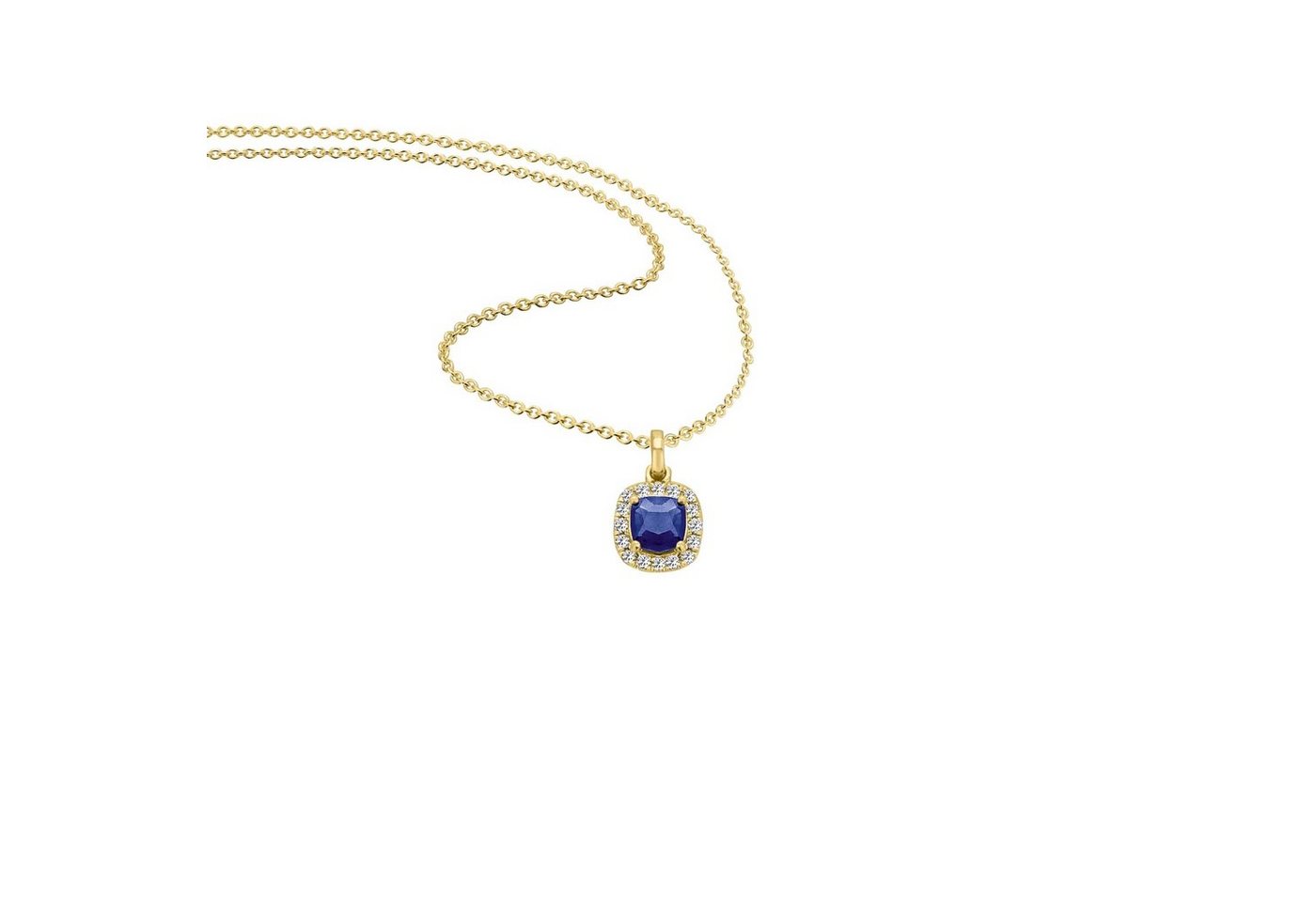 ONE ELEMENT Kette mit Anhänger 0,12 ct Diamant Brillant Safir Anhänger aus 585 Gelbgold, Damen Schmuckset - Set mit verstellbarer Halskette von ONE ELEMENT