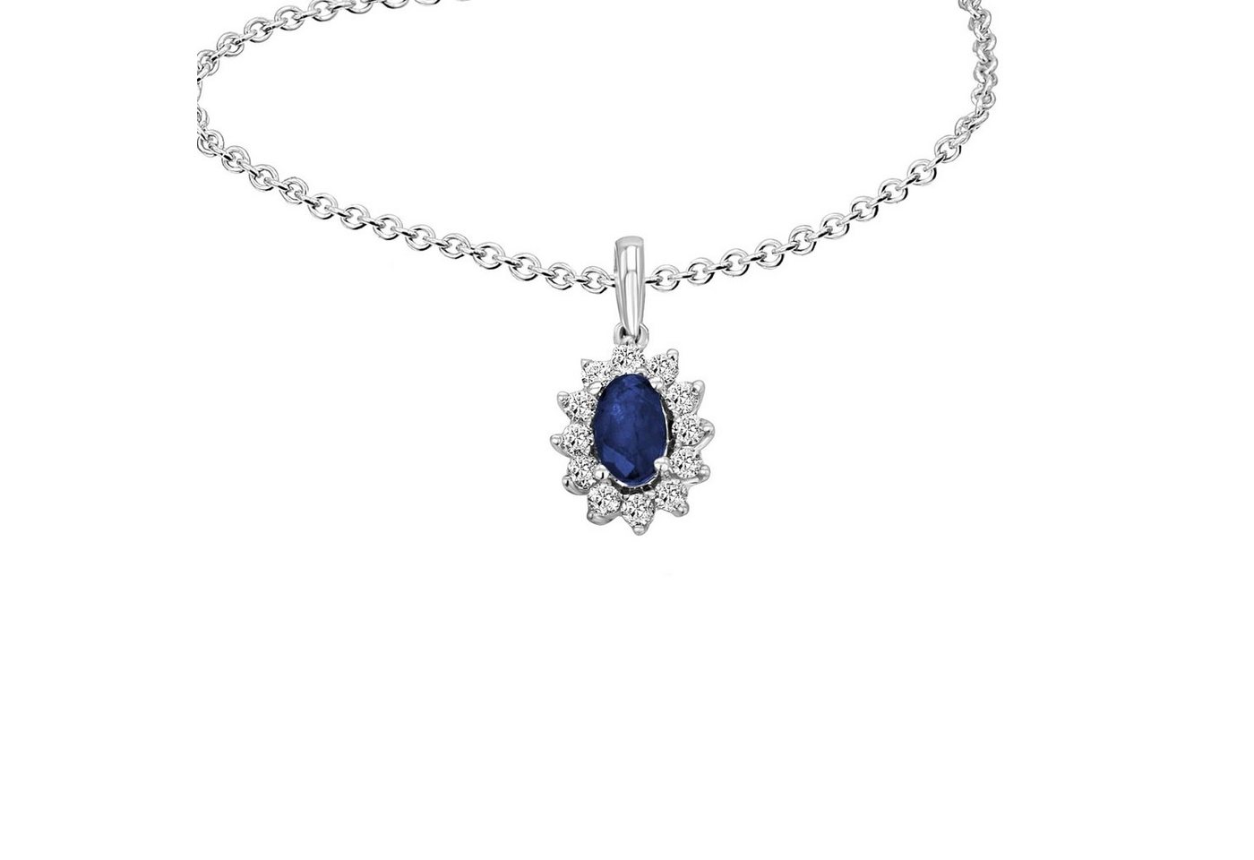 ONE ELEMENT Kette mit Anhänger 0,15 ct Diamant Brillant Safir Anhänger aus 585 Weißgold, Damen Schmuckset - Set mit verstellbarer Halskette von ONE ELEMENT