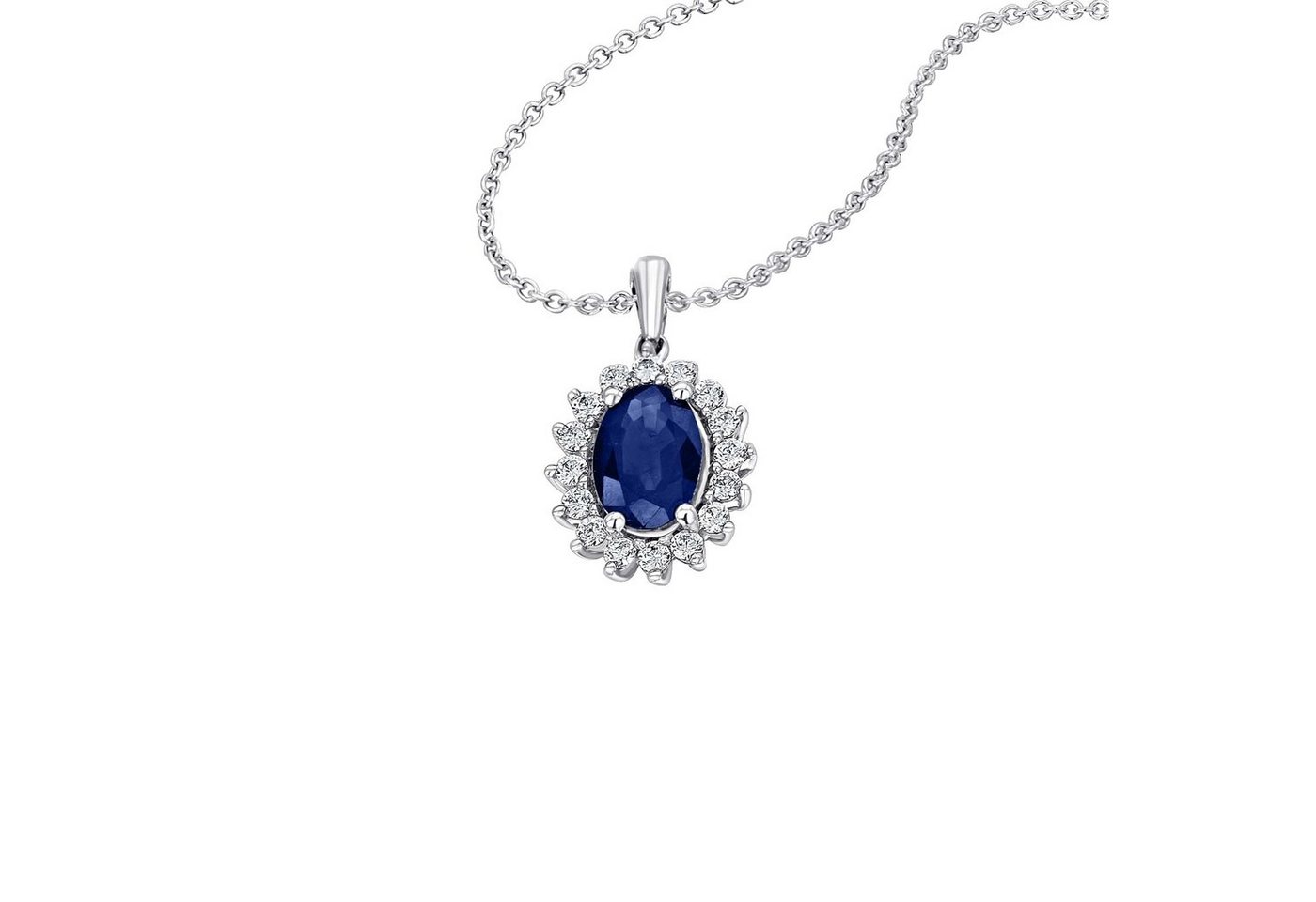 ONE ELEMENT Kette mit Anhänger 0,25 ct Diamant Brillant Safir Anhänger aus 585 Weißgold, Damen Schmuckset - Set mit verstellbarer Halskette von ONE ELEMENT