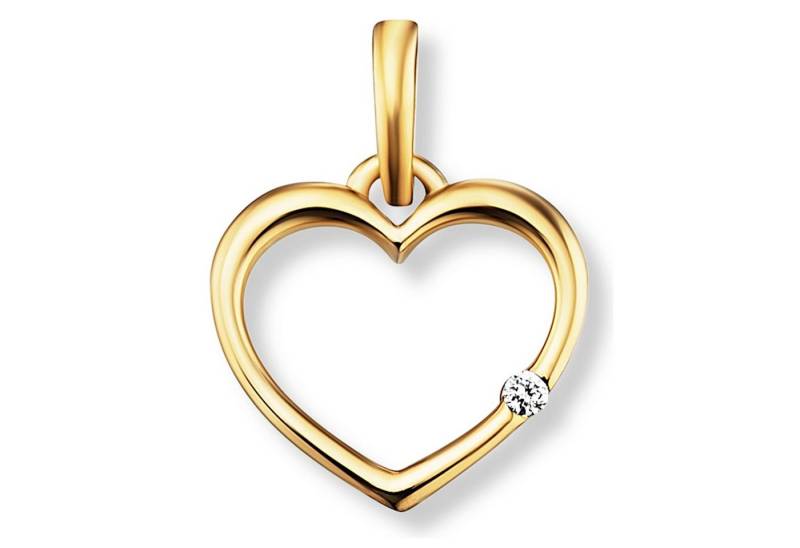 ONE ELEMENT Kettenanhänger 0.01 ct Diamant Brillant Herz Anhänger aus 585 Gelbgold, Fein gearbeitet – edle Brillanz mit Diamantbesatz von ONE ELEMENT