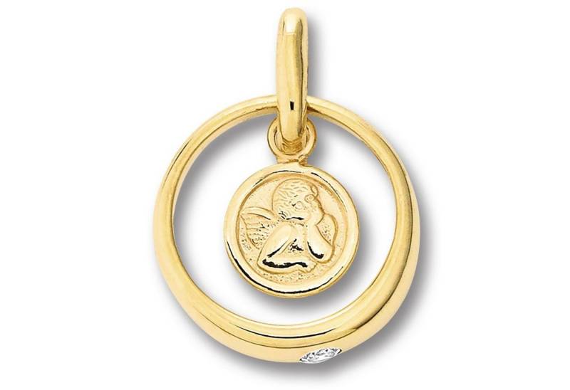 ONE ELEMENT Kettenanhänger Zirkonia Taufring mit Schutzengel Anhänger aus 333 Gelbgold, Symbolische Note – harmonisch gestaltet mit Liebe zum Detail von ONE ELEMENT