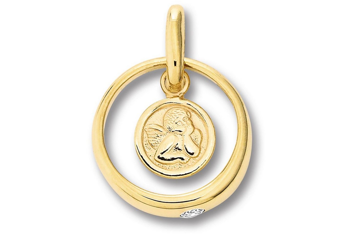 ONE ELEMENT Kettenanhänger Zirkonia Taufring mit Schutzengel Anhänger aus 333 Gelbgold, Damen Gold Schmuck Taufring mit Schutzengel von ONE ELEMENT