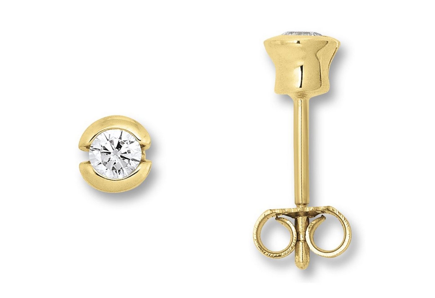 ONE ELEMENT Paar Ohrhänger Zirkonia Zarge Ohrringe Ohrstecker aus 333 Gelbgold, Sanfte Linie – unaufdringlich und geschmackvoll von ONE ELEMENT