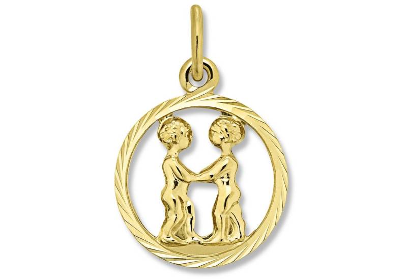 ONE ELEMENT Sternzeichenanhänger Zwilling Sternzeichen Anhänger aus 333 Gelbgold, Symbol mit Herz – ein feines Geschenk für viele Anlässe von ONE ELEMENT