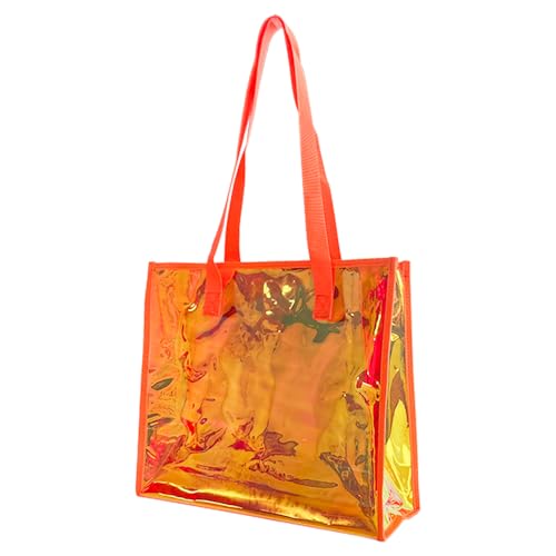 ONEART Schillernde transparente Tragetasche, modische holografische wasserdichte Strandtasche, Schultertasche für Shopping, Fitnessstudio, Reisen, Orange/Abendrot im Zickzackmuster (Sunset Chevron), von ONEART