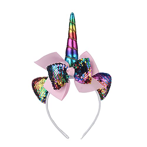 ONECHANCE Unicorn Headband Einhorn Haarband Einhorn Horn Stirnband mit Ohren und Blumen für Halloween Weihnachten Geburtstag Party Color Krawatte Regenbogen von ONECHANCE