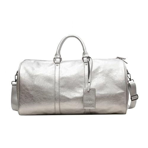 ONECMN Damen PU Fitness Tasche Gym Handtasche Herren Freizeit Sport Tote Schulter Crossbody Große Kapazität Schwimmen Yoga Reisen Workout Duffel, silber, Einheitsgröße von ONECMN