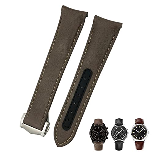 ONECMN Gebogenes Echtleder-Uhrenarmband, 19 mm, 20 mm, 21 mm, passend für Omega Seamaster Planet Ocean 300/600 DE VILLE AT150 Uhrenarmband aus Rindsleder, 19 mm, Achat von ONECMN