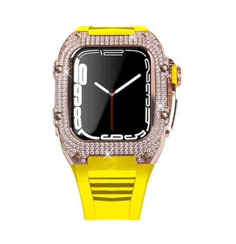 ONECMN Luxuriöses Diamant-Gehäuse für Apple Watch Serie 8, 7, 6, 5, 4, SE, Herren, Gummiarmband für iWatch zum Selbermachen, Modifikationsset, 44 mm / 45 mm, 44mm For 6/5/4/SE, Achat von ONECMN