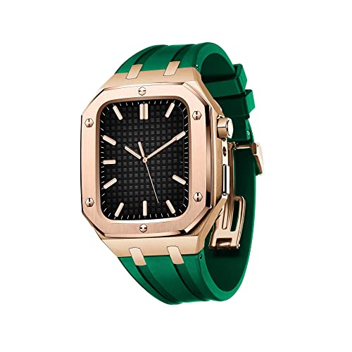 ONECMN Silikon-Armband, stoßfest, für iWatch Serie 7/SE/6/5/4, Business-Casual-Stil, Uhrenarmband für Herren und Damen, Militär-Metallgehäuse für Apple Watch, 45 mm, 44 mm, 44MM FOR 6/5/4/SE, Achat von ONECMN