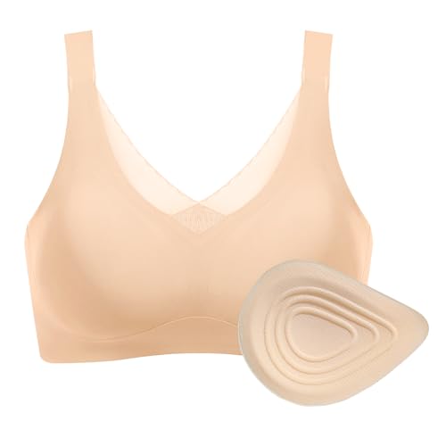 ONEFENG Mastektomie BH Mit Taschen, Frauen Post Operation Prothesen BH mit Foam Breast Brustform von ONEFENG