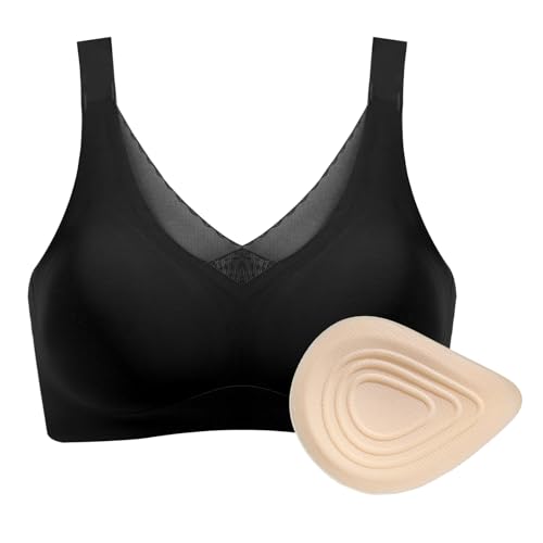 ONEFENG Mastektomie BH Mit Taschen, Frauen Post Operation Prothesen BH mit Foam Breast Brustform von ONEFENG