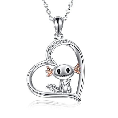 ONEFINITY Axolotl Halskette 925 Sterling Silber Herz Anhänger Zirkonia niedliches Tier Schmuck Geschenk für Frauen Mädchen Tochter von ONEFINITY