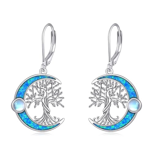 Baum des Lebens-Ohrringe Sterlingsilber Baum des Lebens Opal-Ohrhänger Mondstein-Schmuck Geschenke für Frauen von ONEFINITY