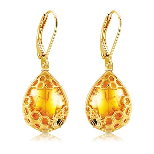 Biene Ohrringe 925 Sterling Silber Bernstein Biene Ohrhänger Tier Schmuck Geschenk für Frauen Damen von ONEFINITY
